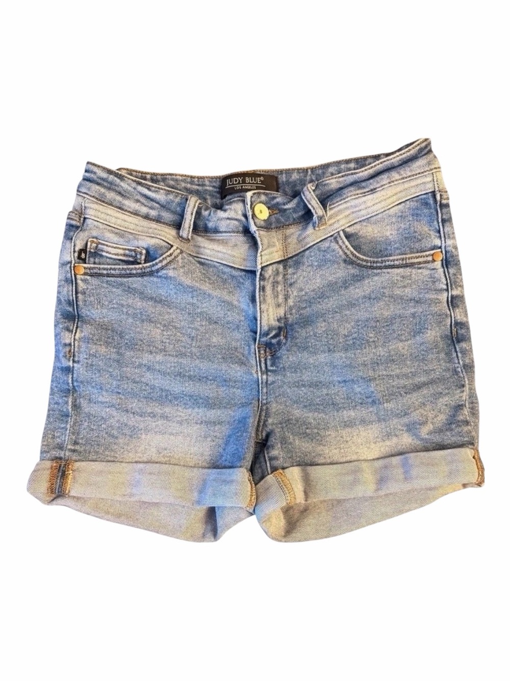 Judy Blue V Waist Two Tone Stretch Denim Jean Shorts Womens M Cuffed